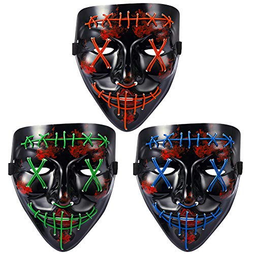 Lumiparty Halloween Scary Mask LED Mask LED Purge Mask [3PACK] LED 