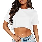 Crop Tops for Women Short Sleeve T Shirts Casual Basic Crew Neck Summer Oversized Cropped Tees