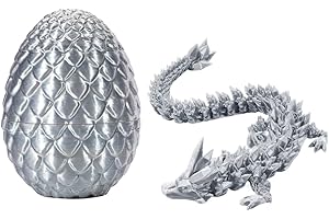 YILCER 3D Printed Dragon Eggs with Dragon Inside, Fully Articulated Crystal Dragon, Small Mystery Dragon Egg Fidget Toy Surprise, Mini Pye Dragon Egg (Silk Silver)