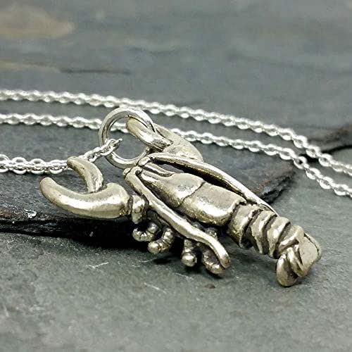 Lobster Charm Necklace 925 Sterling Silver, 18" Handmade