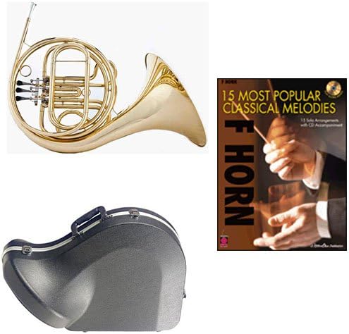 Band Directors Choice Single French Horn in F - 15 Most Popular Classical Melodies Pack; Includes Student French Horn, Case, Accessories &amp; 15 Most Popular Classical Melodies Book