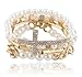 Ivory with Goldtone 4 Piece Bundle of Iced Out Cross, Link & Bar Chain Beaded Stretch Bracelet