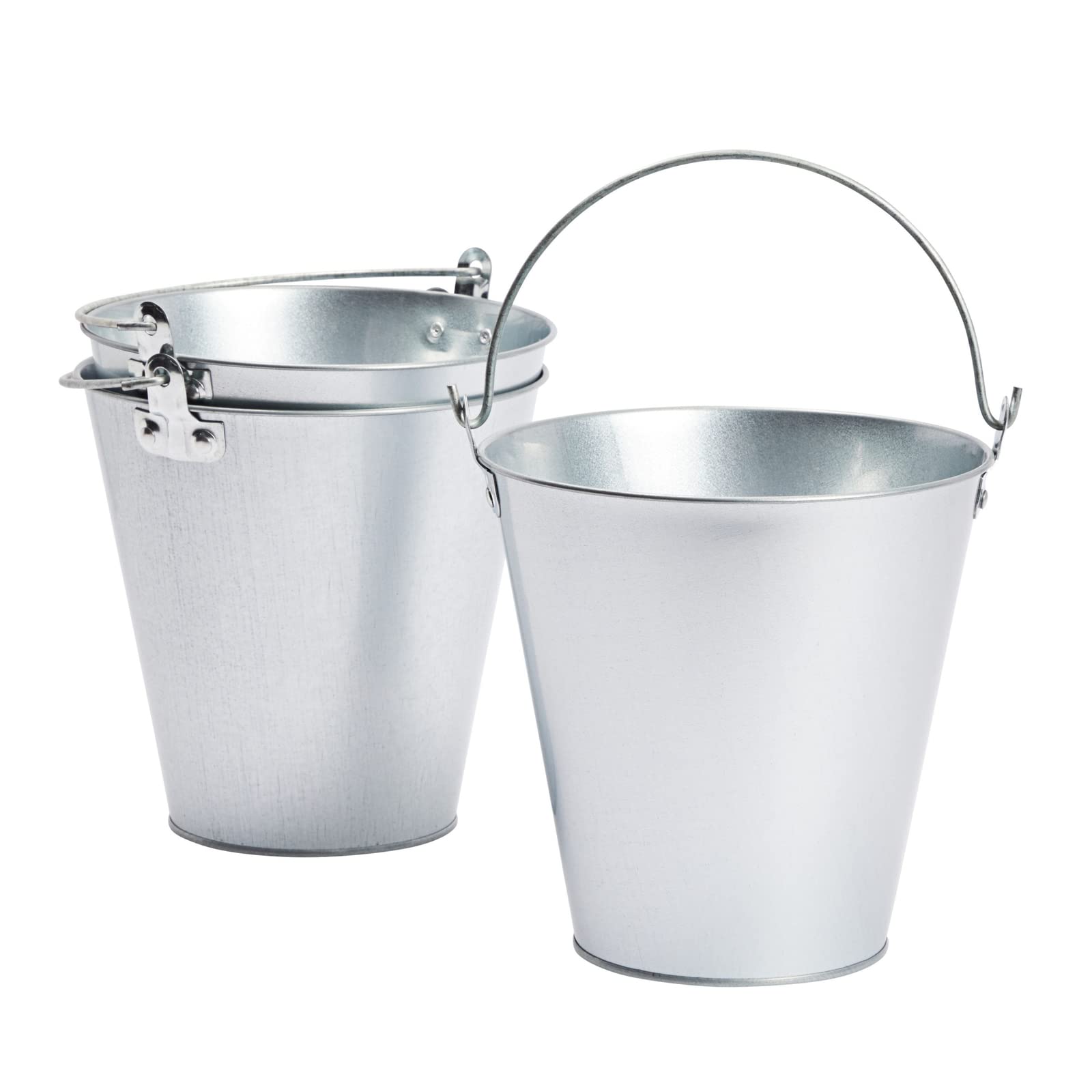 Photo 1 of Juvale Metal Bucket 3-Pack - 7 in Top Dia x 4.5 in Bottom x 7.2 in H, 100 oz, Silver - Ice Bucket & Beer Chiller Tin Pails, Galvanized Party Pails for Centerpieces