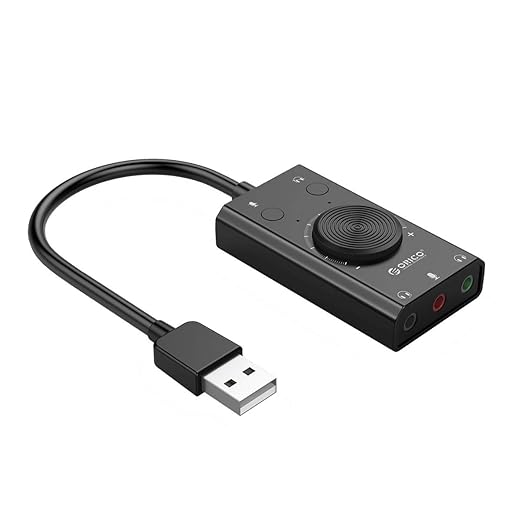 ORICO - USB Externe Soundkarte mit Kopfhörer + Mikrofon + Zwei in Einem, External Sound Card Stereo Adapter mit Lautstärke ei