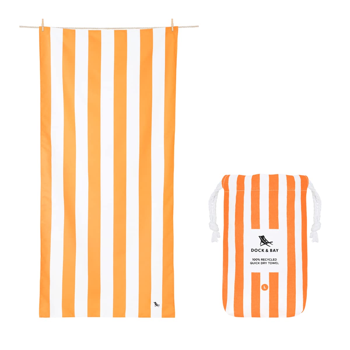 Dock & Bay Beach Towel - Quick Dry, Sand Free - Compact, Lightweight - 100% Recycled - Includes Bag - Cabana - Ipanema Orange - Large (160x90cm, 63x35) — image 1