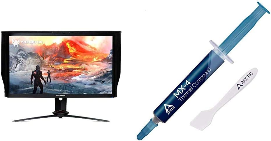 Acer Predator XB273K Gpbmiipprzx 27“ UHD (3840 x 2160) IPS NVIDIA G-SYNC Compatible Monitor with VESA Certified DisplayHDR 400, Black & Arctic MX-4 - Thermal Compound Paste for Coolers
