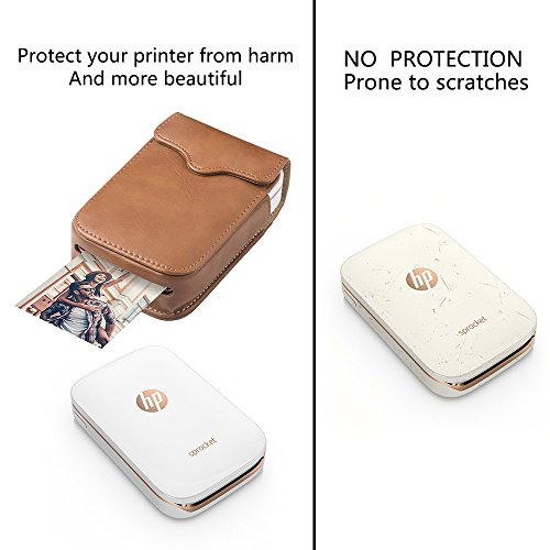 Portable Case for HP Sprocket Portable Photo Printer, PU Leather,Shockproof,a Keychain and a Rope for Carrying Your HP Sprocket Portable Photo Printer and Paper Bag,Brown