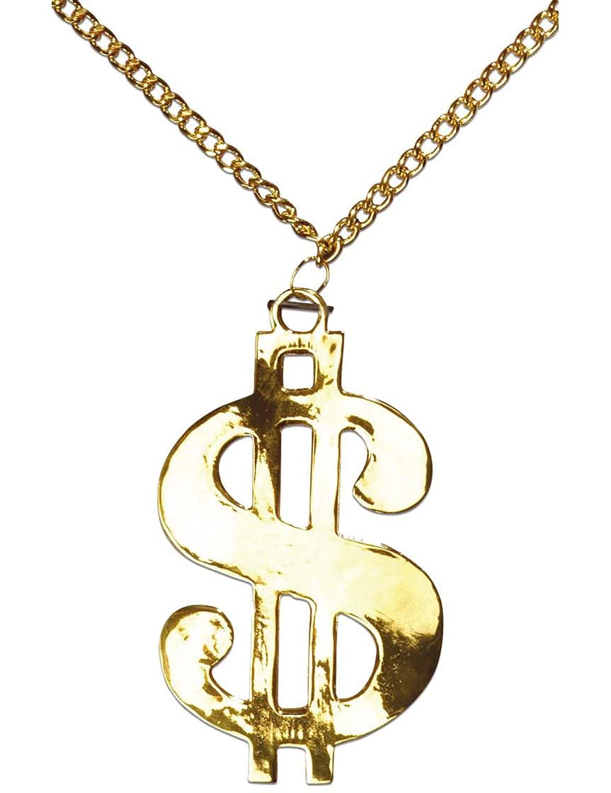 Dollar Necklace Gold Fancy Dress Costume Jewellery for Outfits Bling Accessories Accessory ALL THEMES