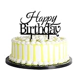 PALASASA Happy Birthday Cake Toppers Monogram Black Silhouette Acrylic Party Decorations
