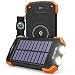 Solar Power Bank, Qi Portable Charger 10,000mAh External Battery Pack Type C Input Port Dual Flashlight, Compass (IPX4 Splashproof, Dustproof, Shockproof, Solar Panel Charging, DC5V/2.1A Input)