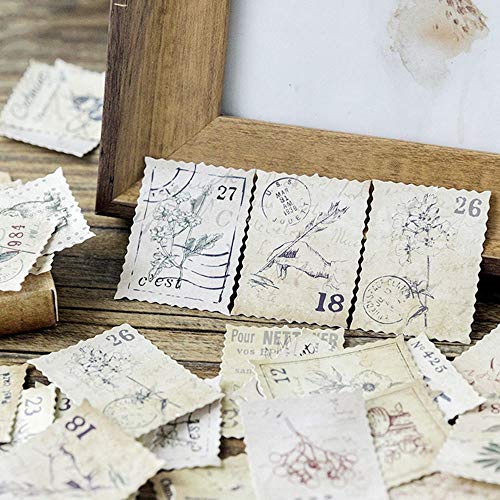 138 Pcs/3 Sets Post Stamp Stickers Retro Cute Plants/Animals Decorative Sticker Square Adhesive Sticker Envelope/Bag Seal by EORTA for Diary Planner Bottles Scrapbook DIY Craft Gift, Forest Theme - Thumbnail 6