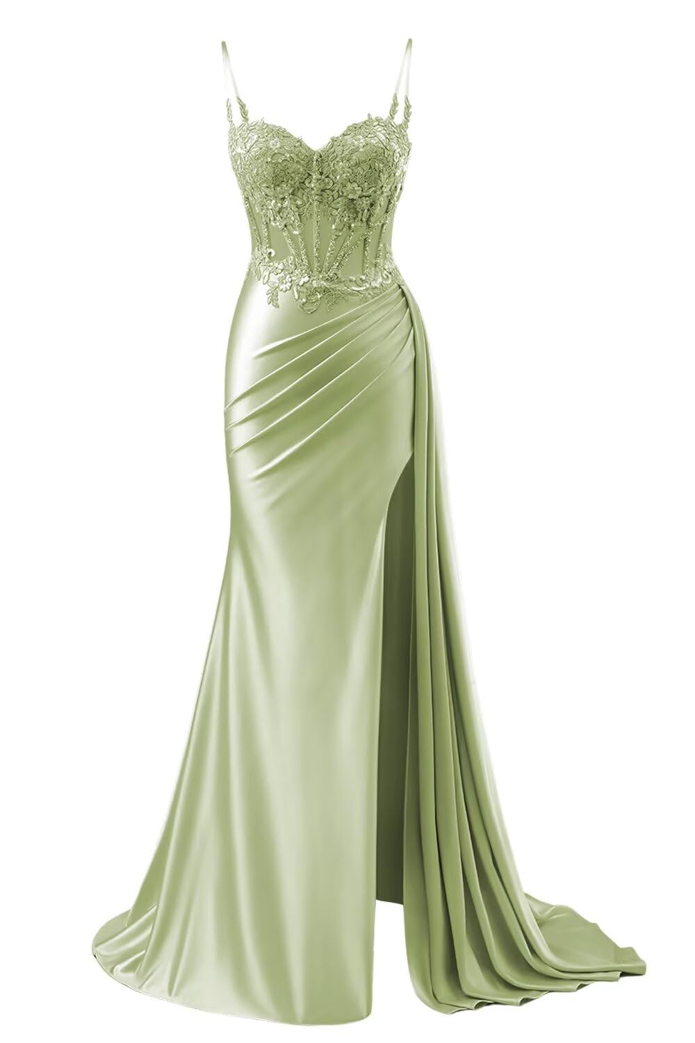 INEWER Sage Green Lace Appliques Prom Dress Plus