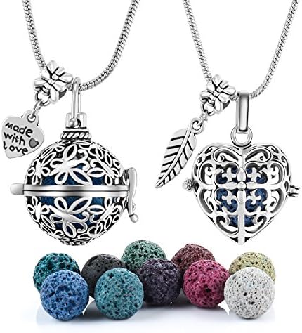iRush IU006 Antique Silver Diffuser Locket Aromatherapy Essential Oil Pendant Cage Locket with Lava Beads