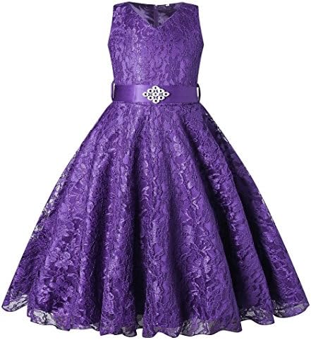 SHOWADAY Girl's Princess Sleeveless Tulle Lace Glitter Vintage Pageant Prom Dresses