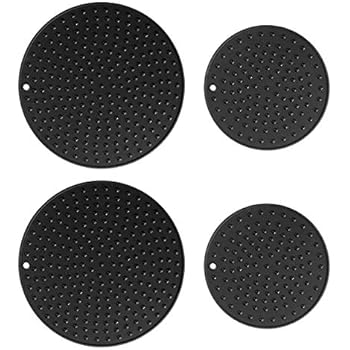 Extra Large, Extra Thick Silicone Trivet Mat Set For Hot Dishes,Pots and Pans, Kitchen Hot Pads for Countertop and Table, Silicone Pot Holders, 2 Extra Large and 2 Regular Sizes S/4 (Black)