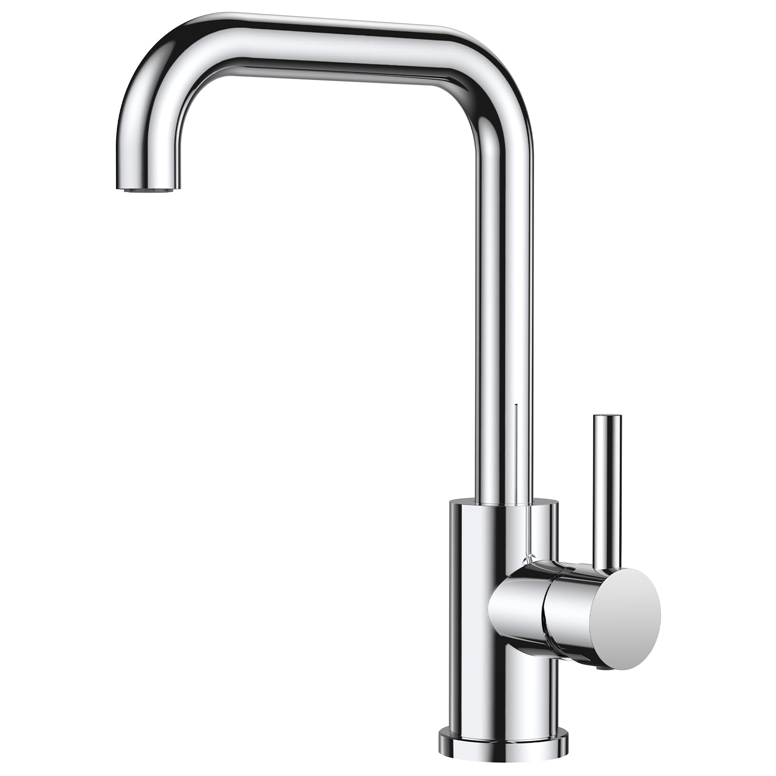 FORIOUS Kitchen Tap, Kitchen Sink Taps Mixer, 360 Swive Stainless Steel L Shaped Monobloc 1 Hole with Single Lever, Ploished Chrome