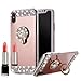 iPhone X Case Mirror, Miniko(TM) 3D Luxury Bling Glitter Diamond Crystal Ring Holder Stand Kickstand Mirror Phone Case Cover for Apple iPhone X Rose Gold Pink
