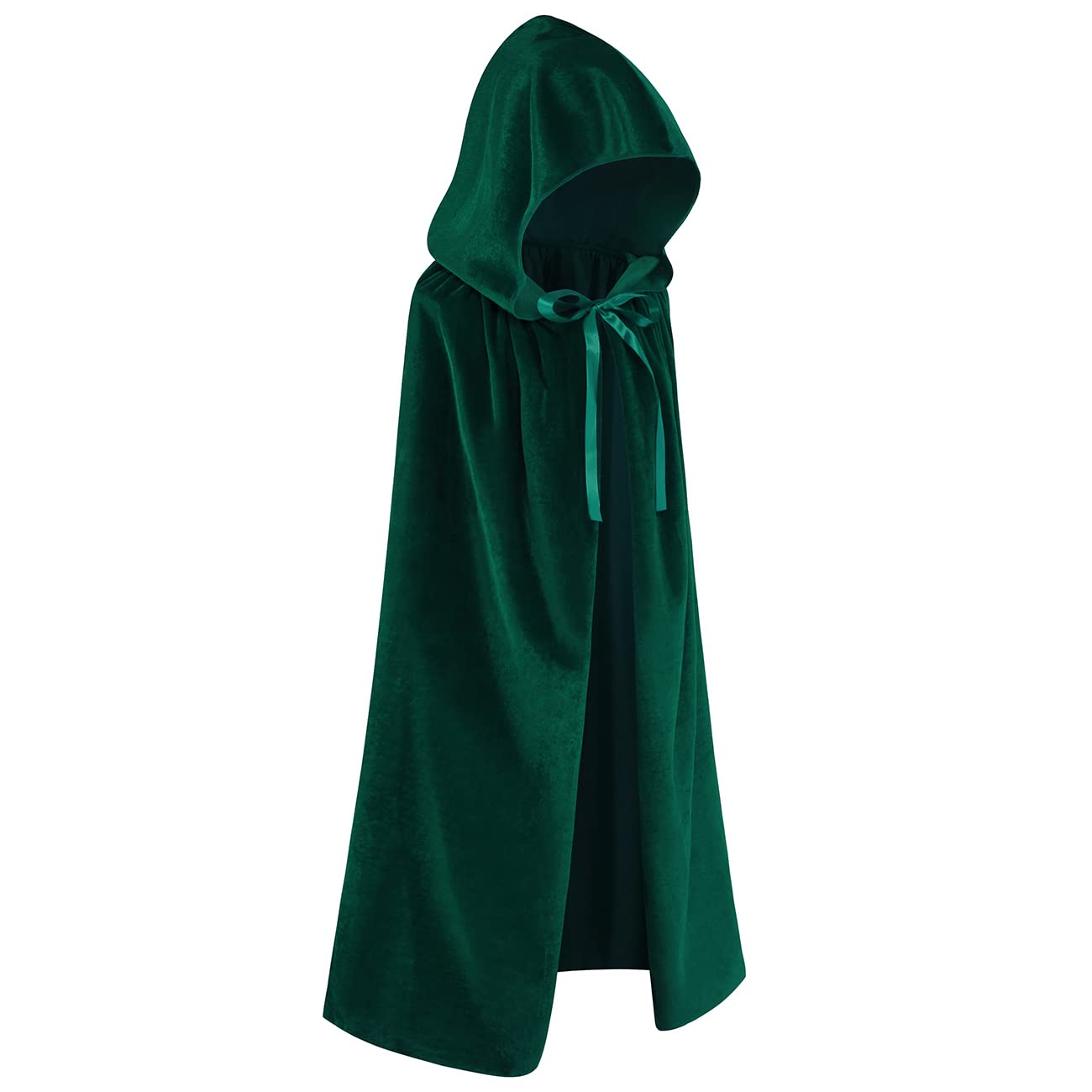 Regenboog Kids Velvet Cape with Hood,Green Cloak for Kids,Short Velvet Cape Women,Halloween Costume Cape,Masquerade,Witch,Wizard,Renaissance,Size L,39inch
