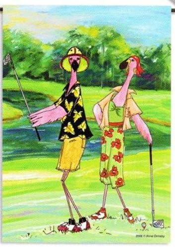 Pink Flamingo Golfers Golfing Golf 13 x 18 Inch Garden Flag Banner GF