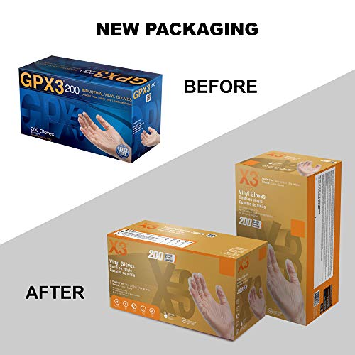 AMMEX GPX3 200 Industrial Clear Vinyl Gloves, Case of 2000, 3 mil, Size