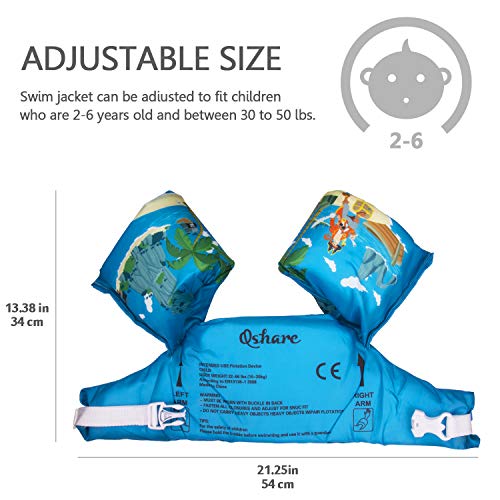 Qshare Kids Life Jacket Vest for Children, Swim Aid Floats for Swimming Pool, Learn to Swim for 25lbs to 55lbs Toddlers (Pirates)