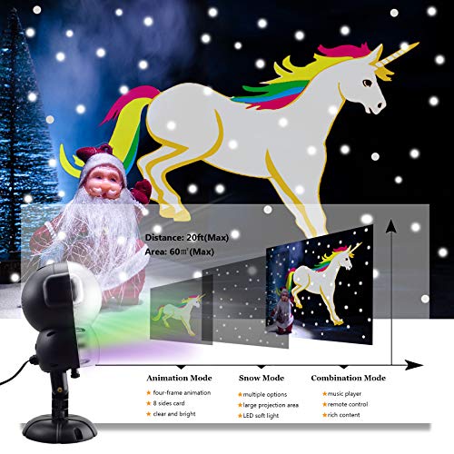 JEESA Christmas Projector Lights, Outdoor Christmas Decorations Music Snow Animated Projector with Remote Control LED Snowfall Hallowee Projector Decorative Lighting for Holiday Party Home Yard Garde