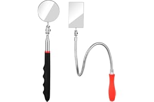 JEBOUSIKE Telescoping Inspection Mirror, Mechanics Mirror Tool with Long Handle, Flexible Retractable Round Mirror&Bendable Square Mirror for Technicians Mechanics Contractors Checking Observation, Gift for Men