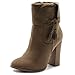 Ollio Women's Shoe Faux Suede Back Zip Up Stacked High Heel Tassel Ankle Boots