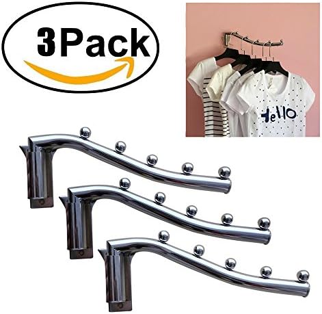 3 Pack Stainless Steel Clothes Hanger Rack Hook with Swing Arm Holder Clothing Hanging Closet Magic Hangers Wardrobe Organizer Heavy Duty Drying Rack Wall Mount Hanger