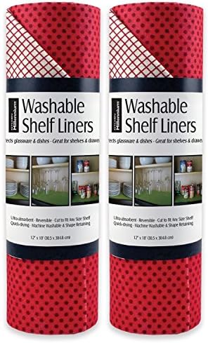 DII Non Adhesive Cut to Fit Machine Washable Shelf Liner Paper For Cabinets, Kitchen Shelves, Drawers, Set of 2, 12 x 10" - Tango Red Dots
