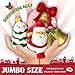 Christmas Squishies Toys (4 Pcs) - Xmas Donut Squishy, Christmas Bell, Christmas Squishy Tree & Santa Squishy. Bonus Xmas Stickers and Keychains.