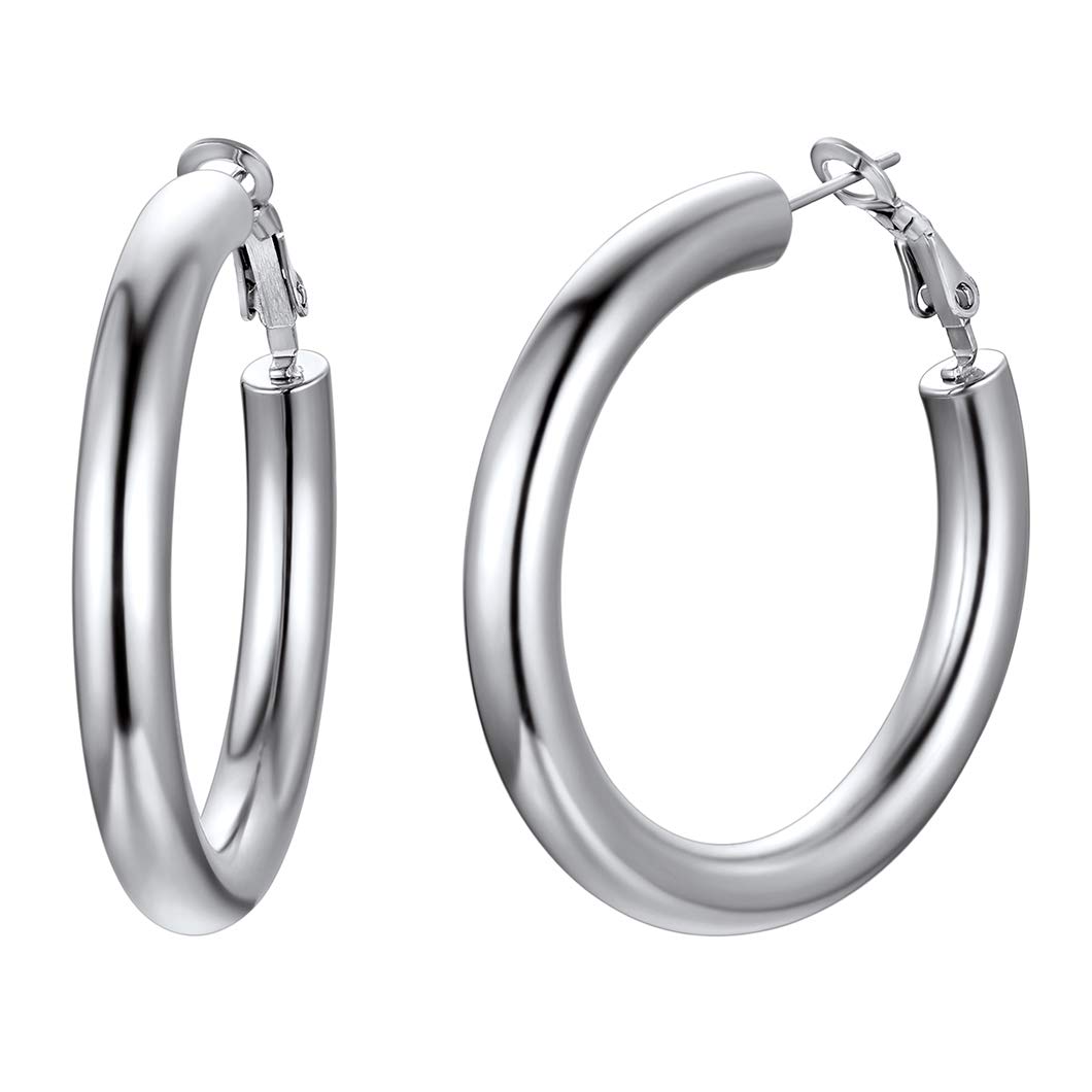 Hoop Earrings Women Minimalist 40MM Diameter Circle Basic Earring Anti Allergy Lightweight Unisex Present For Wife Stainless Steel Jewellery For Girls Boys Men Round Loop Ear Rings (With Gift Box) — image 1