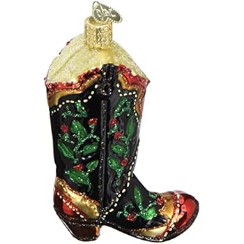 Old World Christmas Pioneer Collection Glass Blown Ornaments For Christmas Tree Holly Berry Cowboy Boot