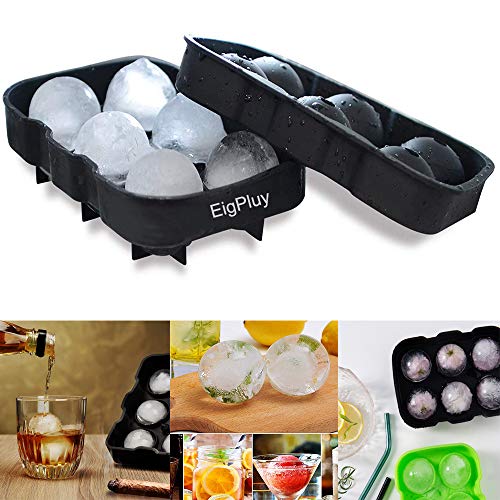 Ice Cube Trays,Silicone Sphere Ice Ball Maker with Lids & Large Square Ice Cube Molds for Whiskey and Cocktails,Big Ice Cube Tray with Funnel & Ice Tongs,Set of 2 (Black) - Thumbnail 3