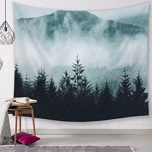 TSDA Misty Forest Tapestry Magical Fog Mountain Tree Wall Hanging 3D Vertical Natural Landscape Tapestry Woodland Decor Collection