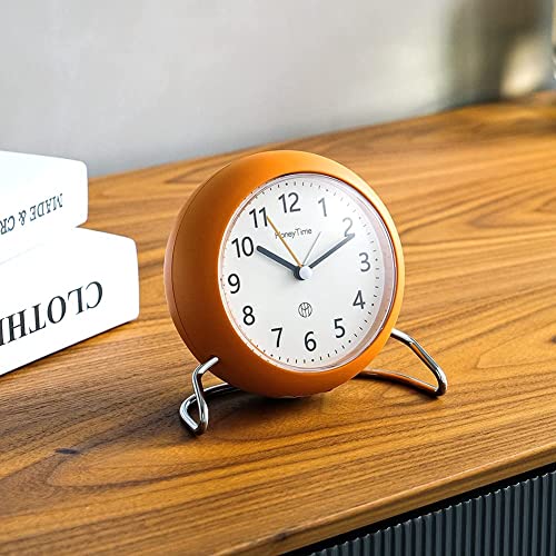 Qesonoo 4 Inch Round NonTicking Alarm Clock, Battery Operated, Light Emitting Function, Super