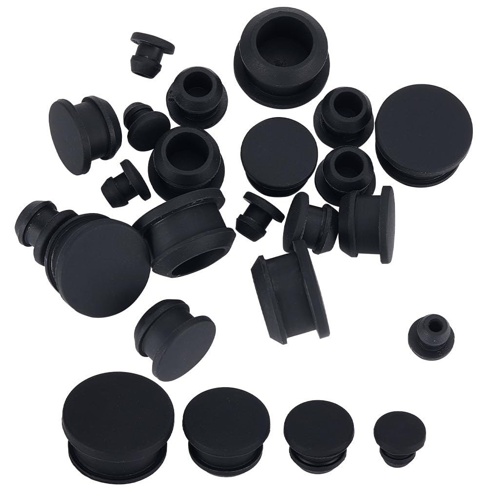 GORGECRAFT 24PCS 4 Sizes Silicone Stoppers for Salt and Pepper Shakers 5/8/11/15mm Salt Plug Stopper Replacement Black Bottle Caps Reusable Round End Cap Corks for Bottles Pipes Pots
