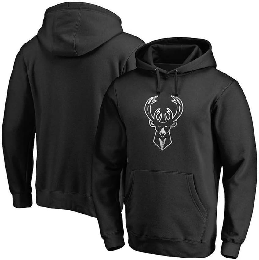 SMLSMGS Milwaukee Bucks Men's Sweatshirt, NBA Basketball Fan Hoodie, Casual Round Neck Loose Comfortable Sports Training Wear Youth Sweater Hooded (Color : Black, Size : S)