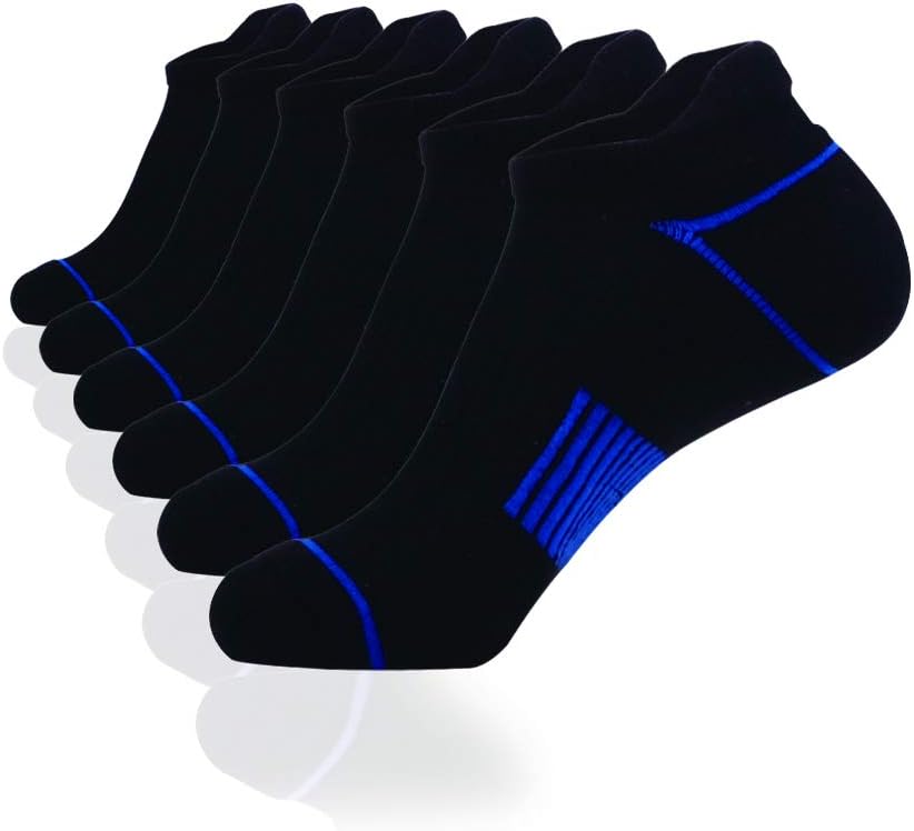 JOYNÉE Mens Athletic Low Cut Ankle Tab Socks 6 Pack Cushioned Breathable for Running