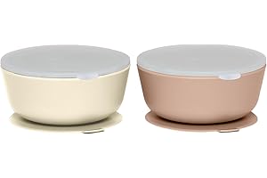 WeeSprout Suction Bowls for Baby & Toddlers (Set of 2) - 100% Silicone w/Plastic Lid - Leak Proof Feeding Supplies - Dishwasher & Microwave Safe Infant Dinnerware w/Extra Strong Base