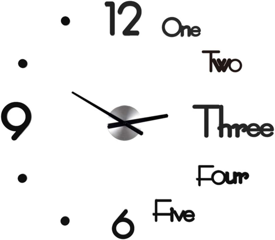 MTime Decorative Large 3D Wall Clock, 24" DIY Clock Wall Stickers Creative Frameless Home Decorations with Acrylic Mirror for Living Room-Black 60x68cm