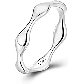 Hapour 925 Sterling Silver Ring for Women, Simple Statement Eternity Rings Modern Geometric Everyday Unique Wedding Band Stackable Rings 6-9