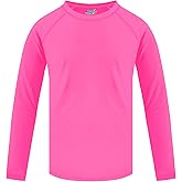 Girls Rash Guard Neon Pink Swim Shirt Long Sleeve for Toddler Kids 5-6Y Rashguard Water Swimwear UPF+ 50 Swimming Shirt