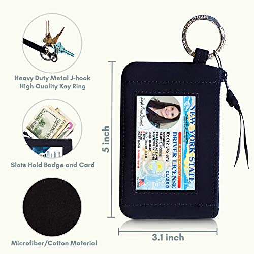 MNF Collections Zip ID Case with Lanyard- Badge ID Holder with Wallet for Cash, Cards, Coin - Durable Strap, Zippers & Keyring, Key Lock - Microfiber Cotton Cobalt Blue