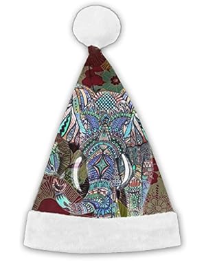 Christmas Hat Bright Color Flower Elephant 3D Graphic Printed Santa Cap For Adults And Children