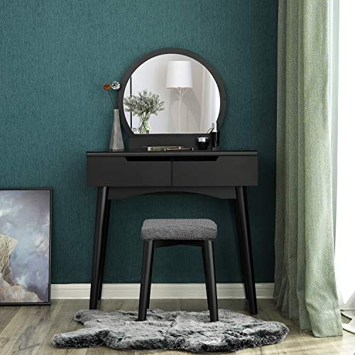 VASAGLE Vanity Table, Makeup Vanity Desk with Rounded Mirror, 2 Drawers