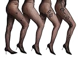 Amoretu Women Fishnet Floral Design Patterned Tights Pantyhose Stockings 4 Pairs