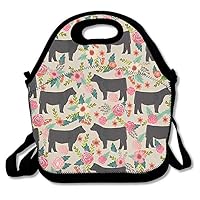 SWDGYW36 Show Steer Cows Farm Barn Florals Design Lunch Bag Lunch Tote Lunch Pouch Handbag Made for Women, Men and Kids