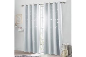 NICETOWN Hollow Out Star Curtain - Sky Wonder Star Holes Cut Functional Room Darkening Drape for Bedroom/Living Room/Studio/Kid's Room, 52 inches W x 84 inches L, Greyish White, 1 Panel