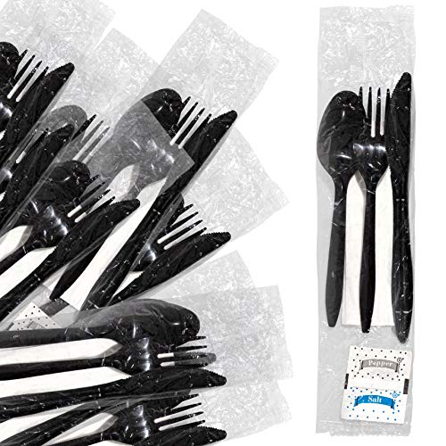 Individually Wrapped Plastic Cutlery Set with Napkin + Salt & Pepper